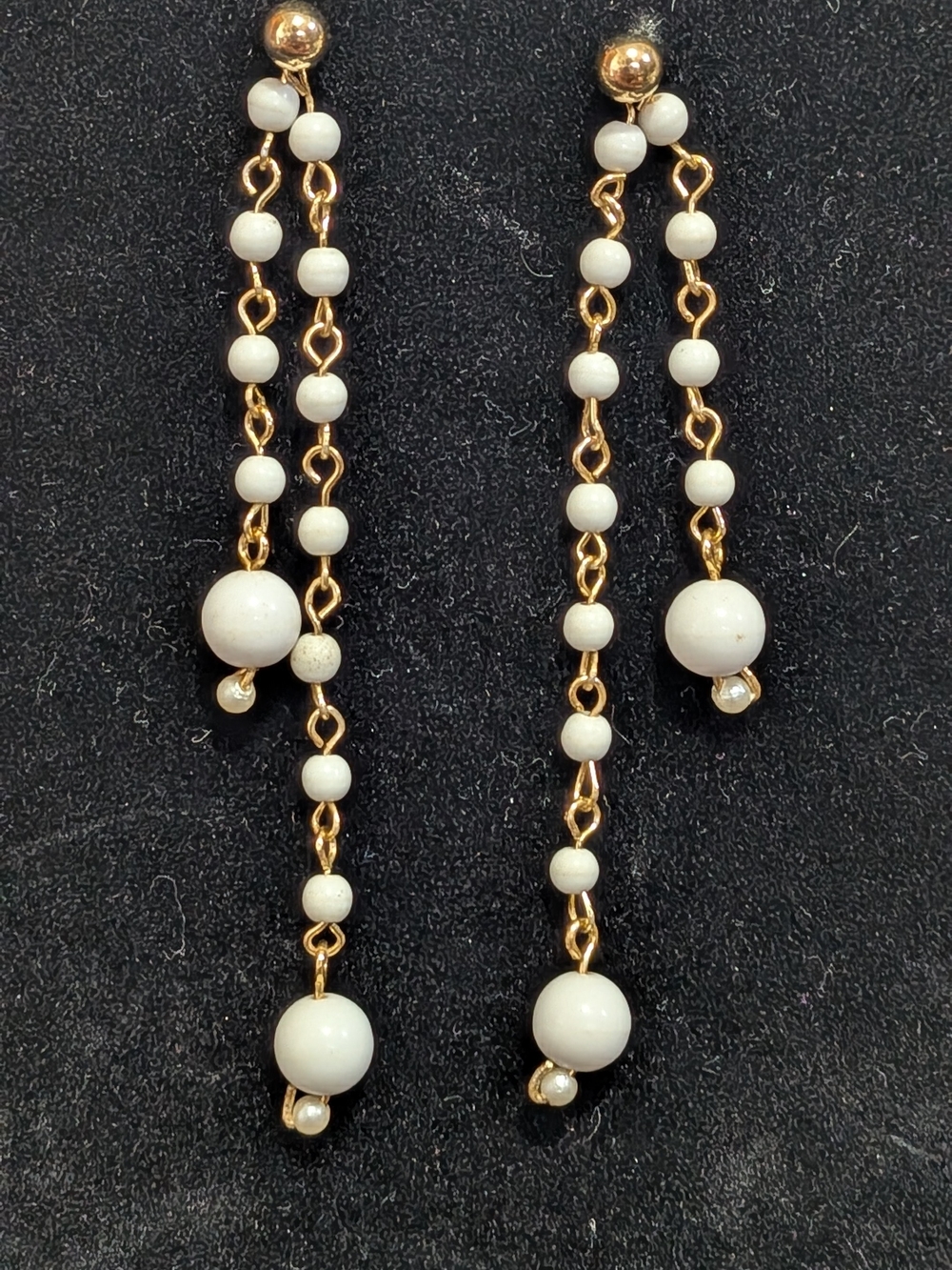 Gold and White Beaded Drop Earrings - Elegant Women’s Jewelry